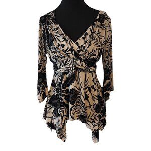 jtb Womens Y2K Babydoll Fairy Grunge Top‎ Sz Medium Dark Floral Tie Waist Forest